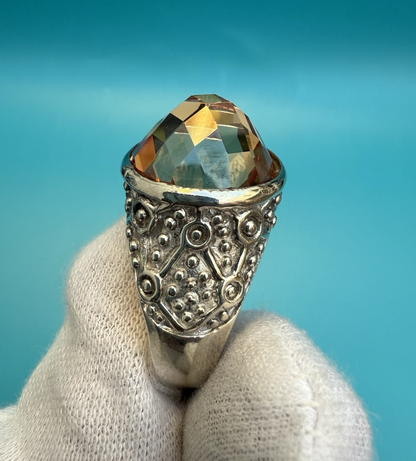 Awesome Mongolian Style Faceted Dome Citrine Sterling Silver Ring3