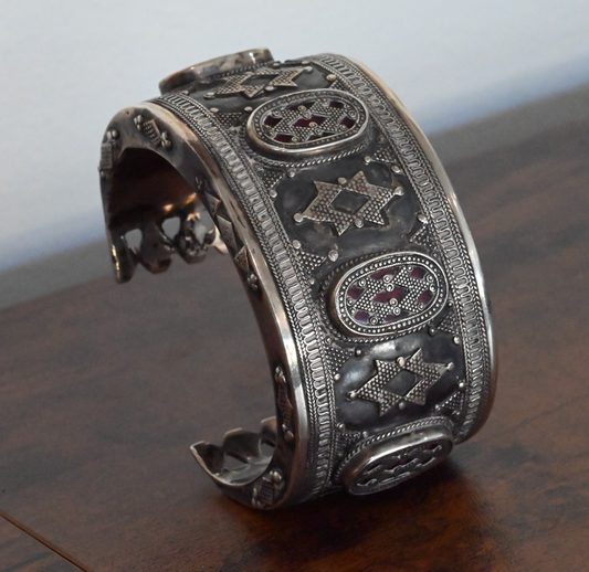 Antique or Vintage Handmade Kazakh Silver Cuff Bracelet (Bilezek) Star Design0
