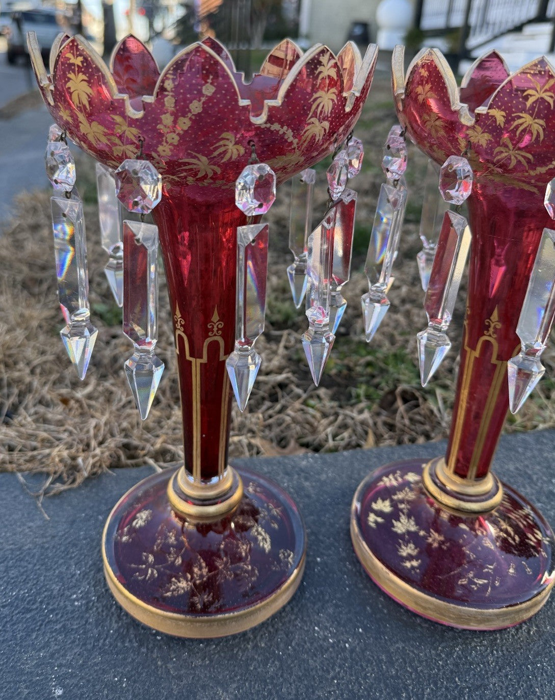 Stunning Antique 19th C. Bohemian Moser Art Glass Lustres in Ruby Ruby Color2