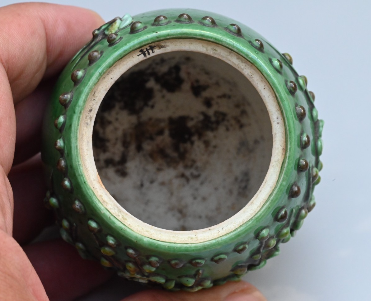 Unique Chinese Antique Porcelain Lid Jar / Cricket Cage w/ Raised Blossom Design4