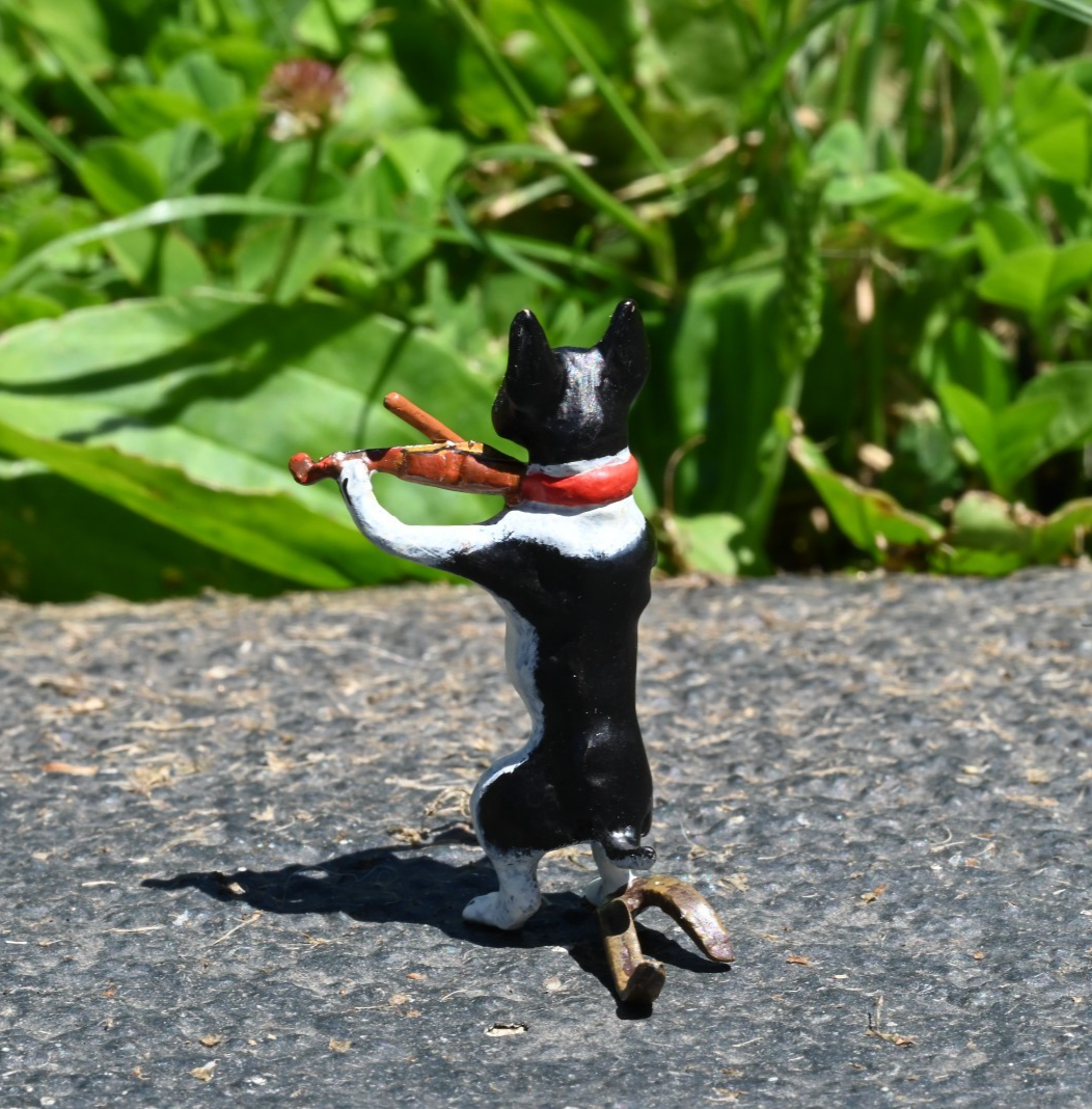 Cute Austrian Vienna Cold Painted Bronze Figure of Boston Terrier Playing Violin3