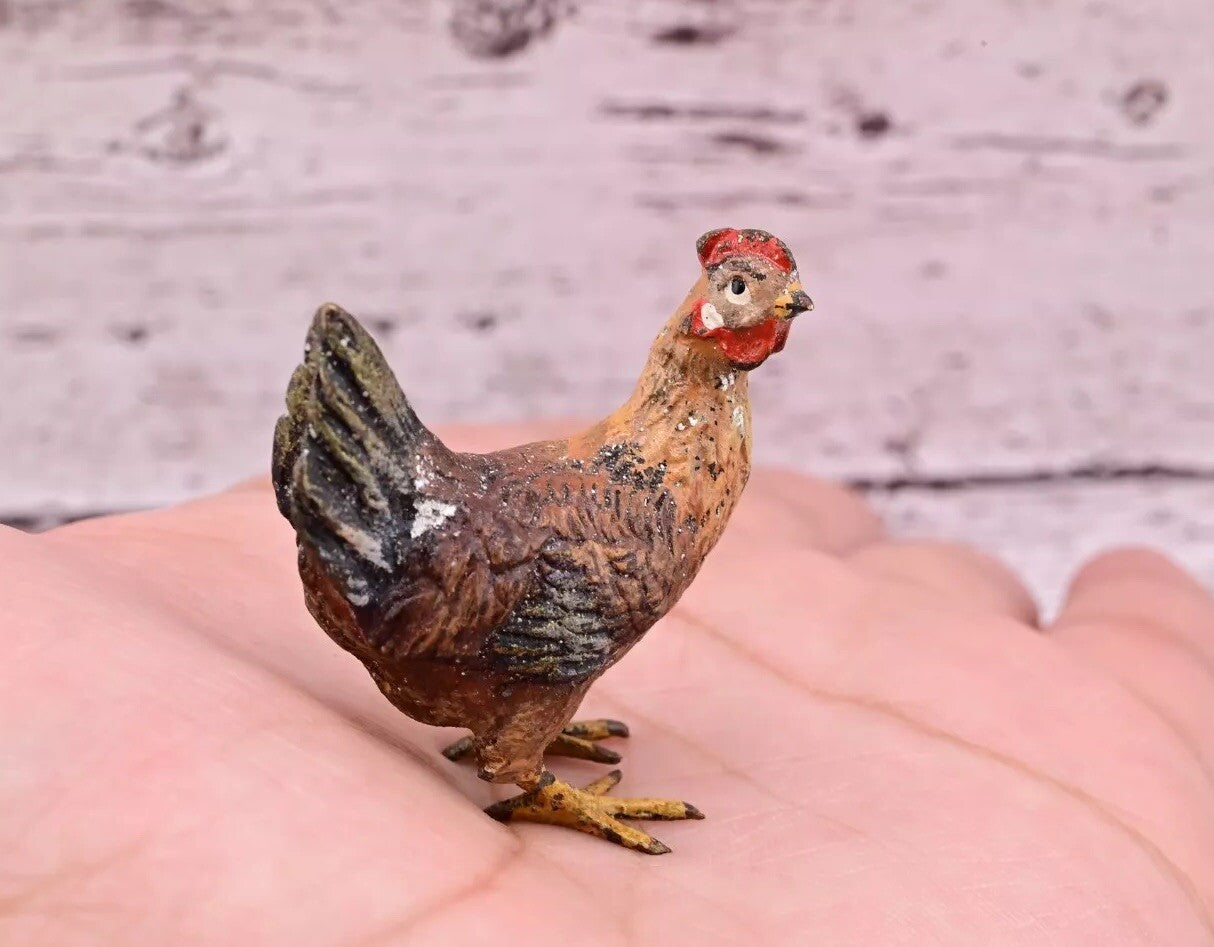 Lovely Antique Austrian Vienna Cold Painted Bronze Figure of Brown Hen Chicken1