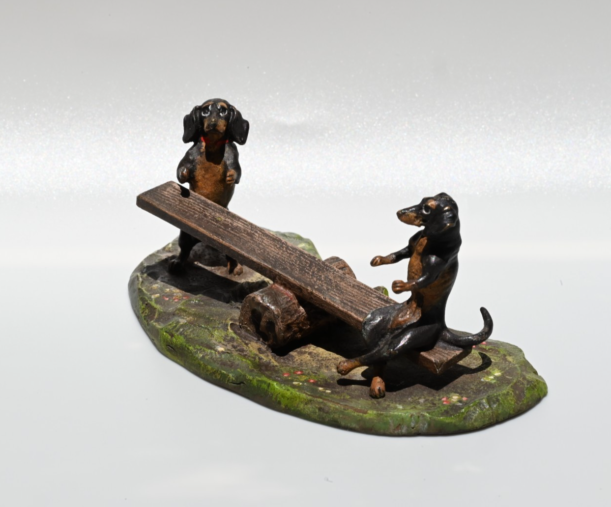 Vintage Austrian Vienna Cold Painted Bronze of Dachshund Dogs Playing Seesaw5