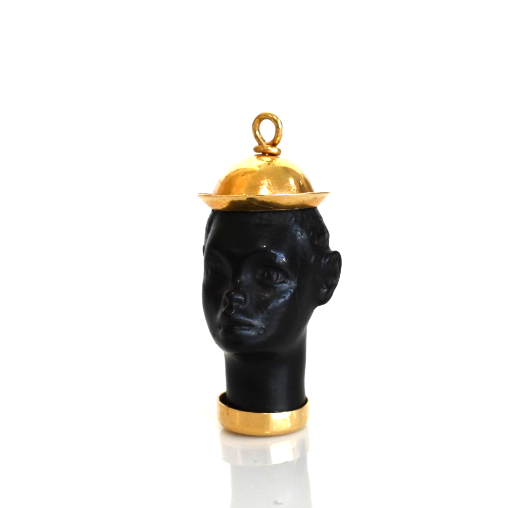 Italy 18K Yellow Gold Carved Ebony Blackamoor Male Head Pendant0