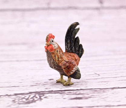Original 1900s Antique Austrian Vienna Cold Painted Bronze of Tiny Rooster10