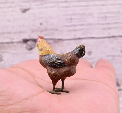 Beautiful Antique Austrian Vienna Cold Painted Bronze Figure of Miniature Hen3