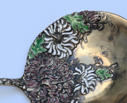 Antique William Durgin Co. Enameled Chrysanthemum Sterling Silver Serving Spoon4