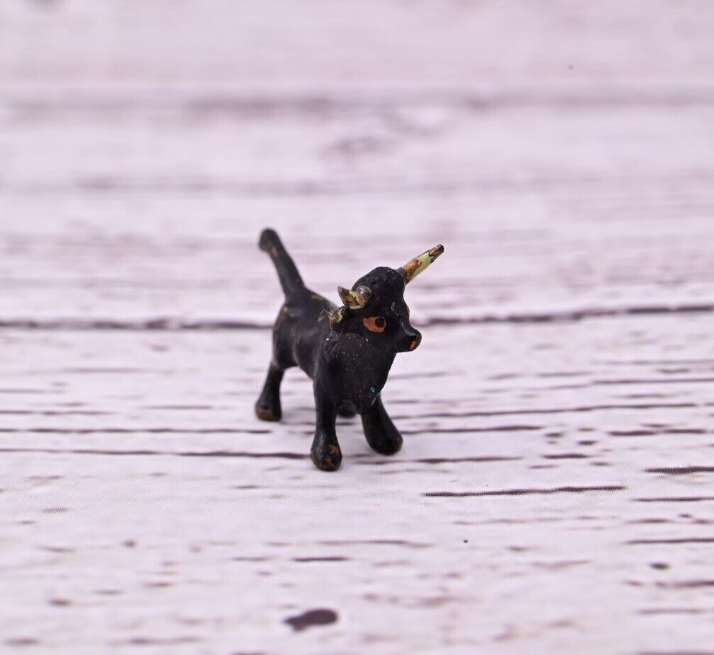 Antique Austrian Vienna Cold Painted Bronze Figure of Super Tiny Black Bull3
