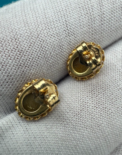 Beautiful Vintage 14k Yellow Gold Earrings with Cats Eye Gems 5