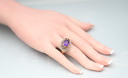 Eye-Catching Vintage Two Tone 10k Gold Cocktail Ring with Faceted Oval Amethyst2