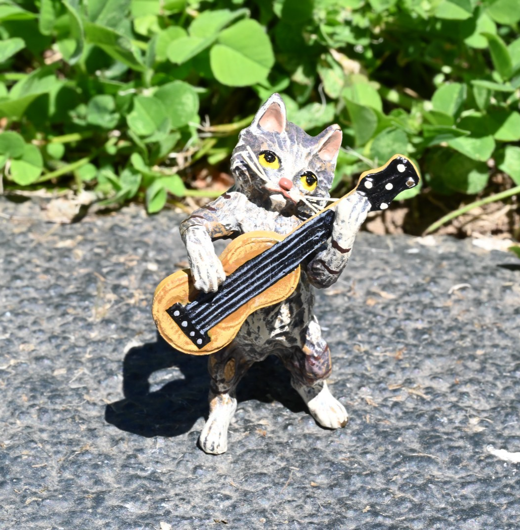 Fritz Bergmann Austrian Vienna Cold Painted Bronze Musical Cat Playing Guitar5
