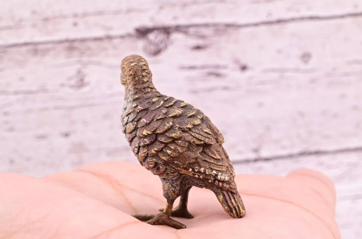 Original Early Antique Austrian Vienna Cold Painted Bronze of Partridge Bird4