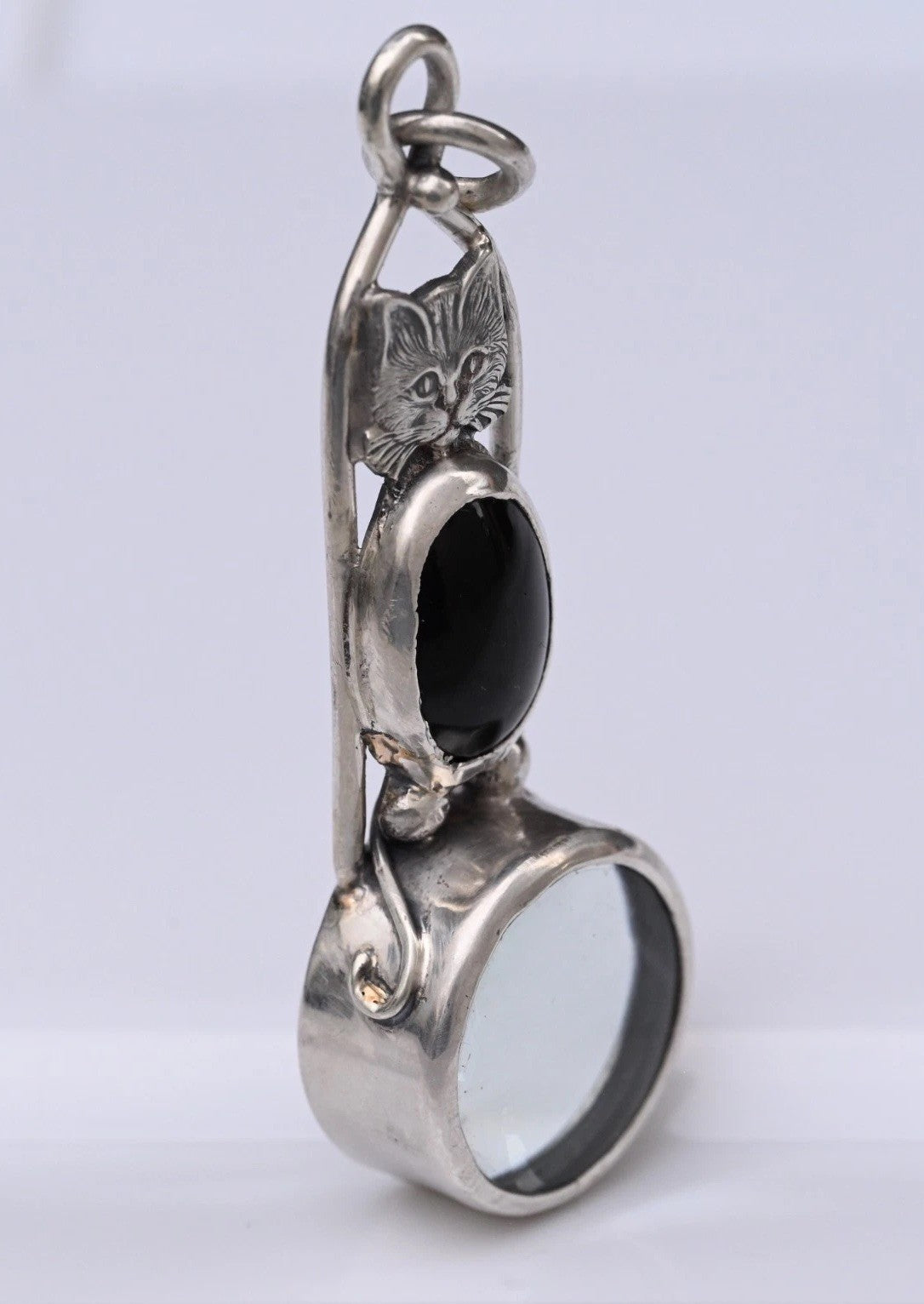 Signed MS Sterling Silver Southwest Jewelers Loupe W/ Super Cute Cat / Kitten1