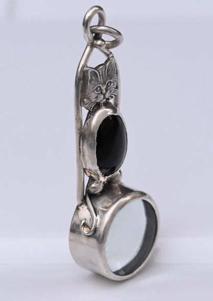 Signed MS Sterling Silver Southwest Jewelers Loupe W/ Super Cute Cat / Kitten1