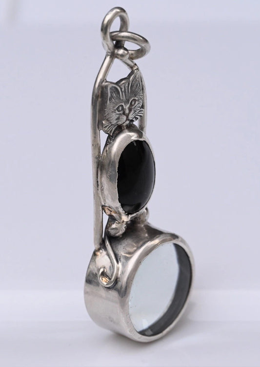 Signed MS Sterling Silver Southwest Jewelers Loupe W/ Super Cute Cat / Kitten1