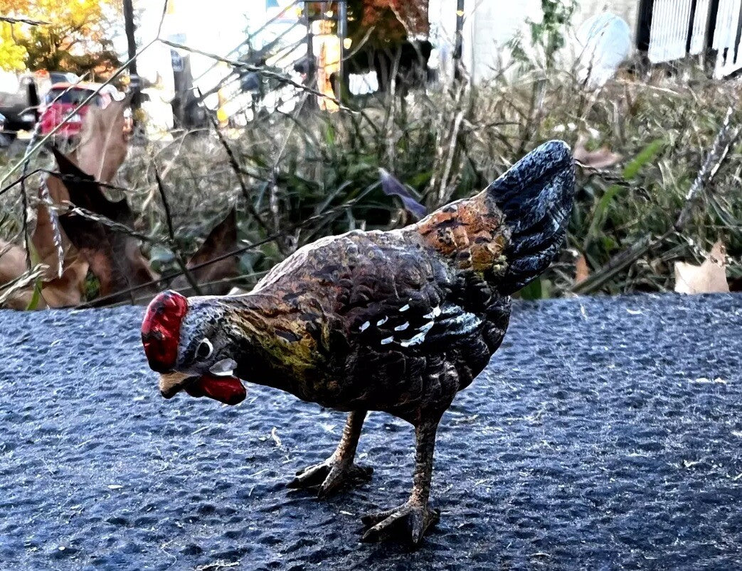 Small Antique Austrian Vienna Cold Painted Bronze Figure of Chicken10