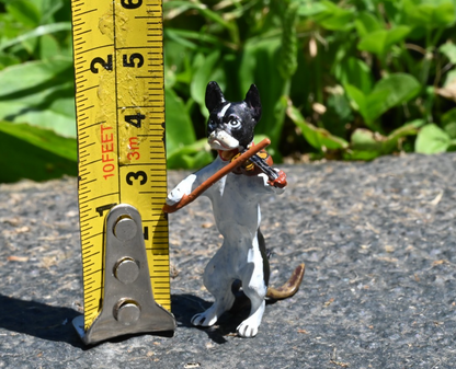 Cute Austrian Vienna Cold Painted Bronze Figure of Boston Terrier Playing Violin4