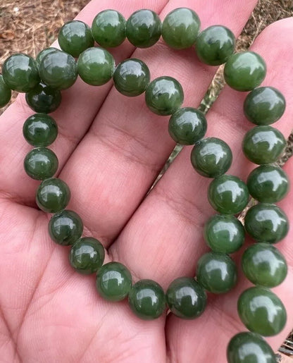 Beautiful Antique / Vintage Spinach Natural Green Jade Beaded Necklace3