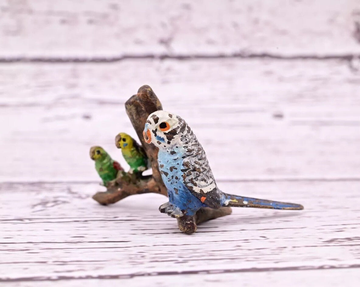 Attractive Antique Austrian Vienna Cold Painted Bronze Figure of Parakeet Family6