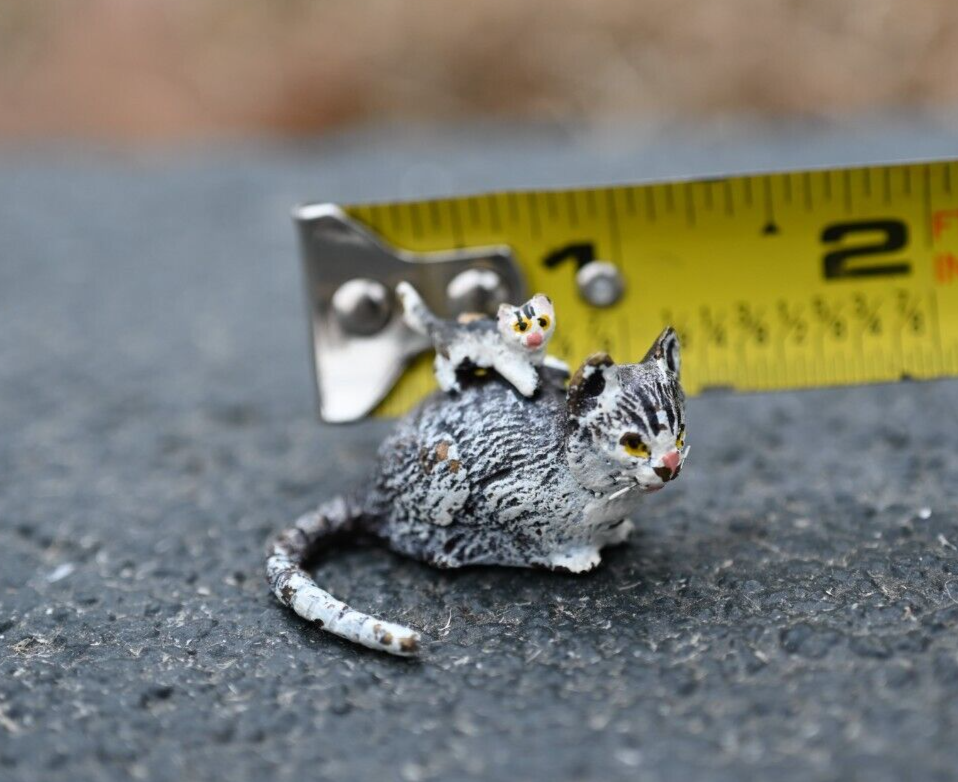 Austrian Vienna Cold Painted Bronze of Small Kitten on its Mom's Back7