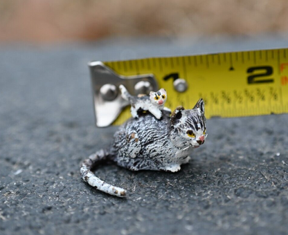 Austrian Vienna Cold Painted Bronze of Small Kitten on its Mom's Back7