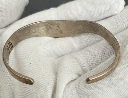 Vintage Sterling Silver Taxco Cuff Bracelet with Turquoise Inlay3