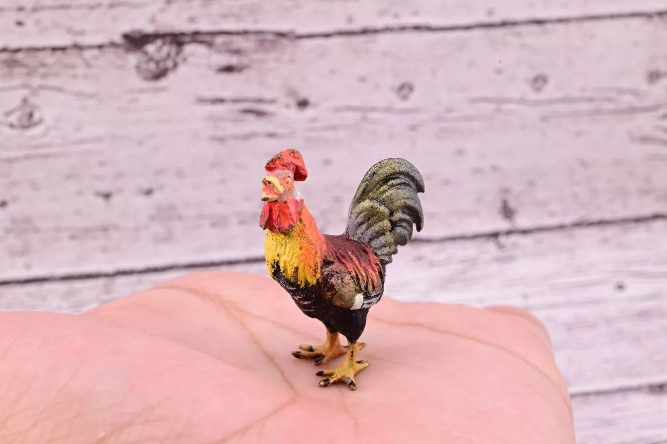 Colorful Antique Austrian Vienna Cold Painted Bronze Figure of Miniature Rooster7
