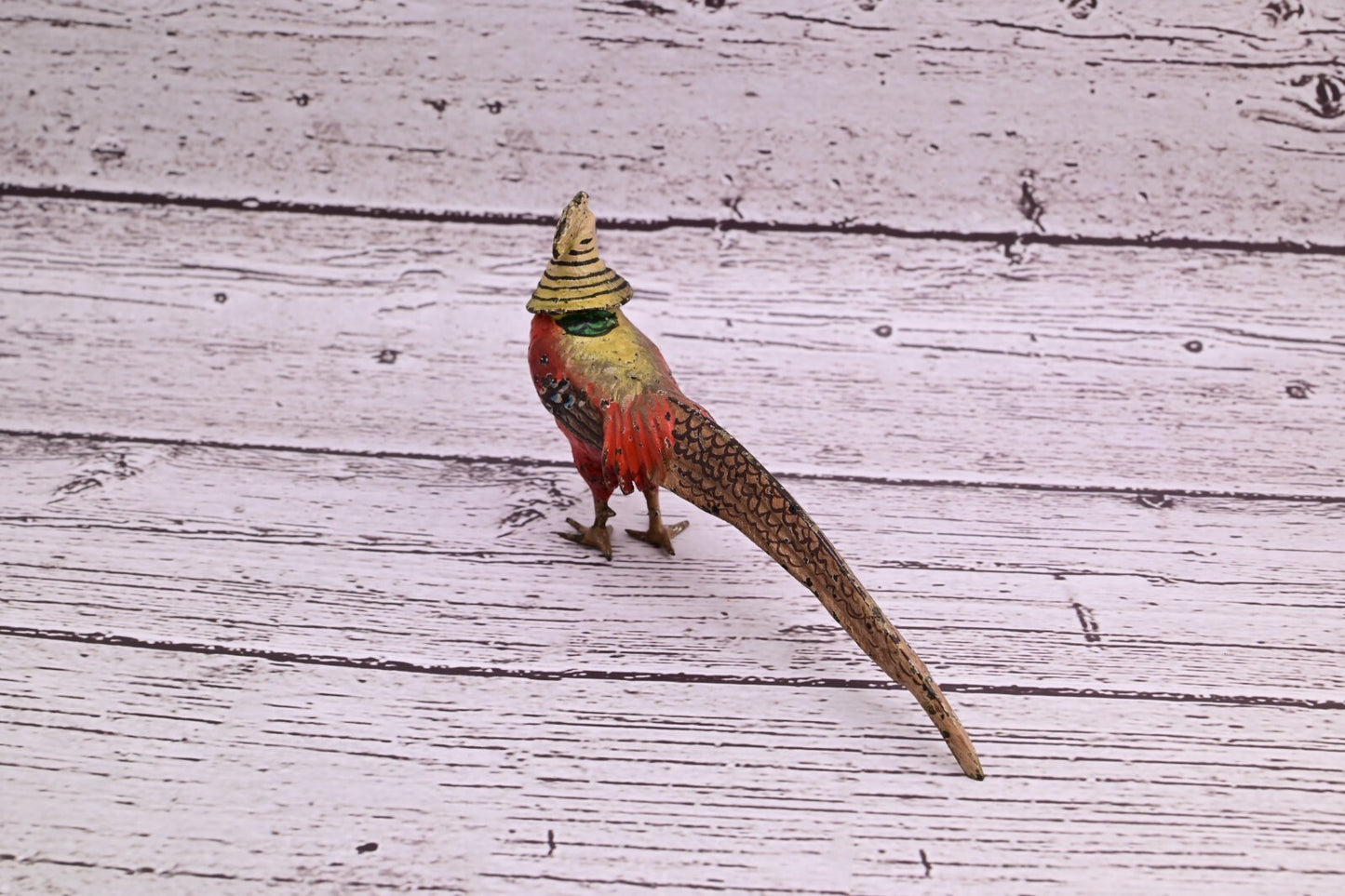 1900s Detailed Antique Austrian Vienna Cold Painted Bronze of Gold Pheasant4