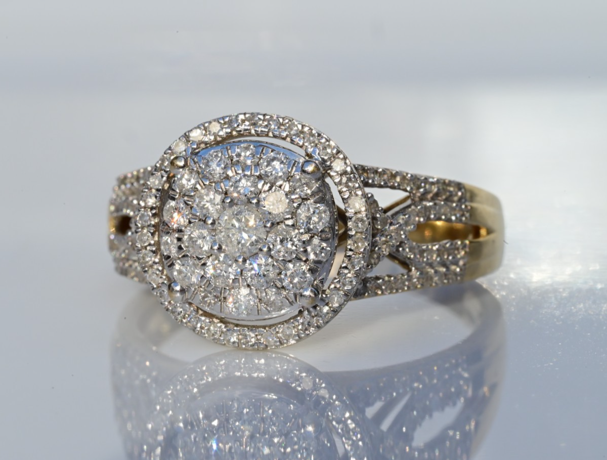 14k Yellow & White Gold Cluster Diamond Ring 1 Cttw IGI Certified0