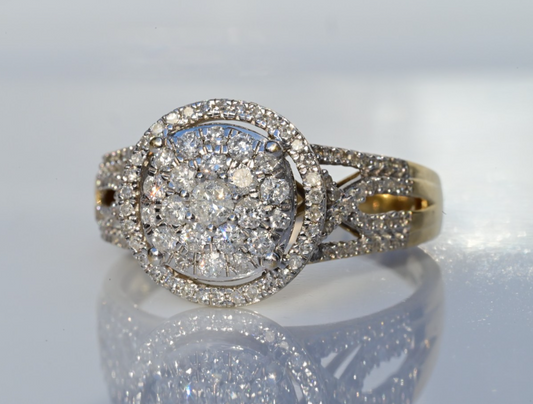 14k Yellow & White Gold Cluster Diamond Ring 1 Cttw IGI Certified0