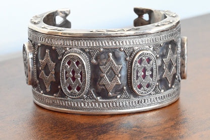 Antique or Vintage Handmade Kazakh Silver Cuff Bracelet (Bilezek) Star Design2