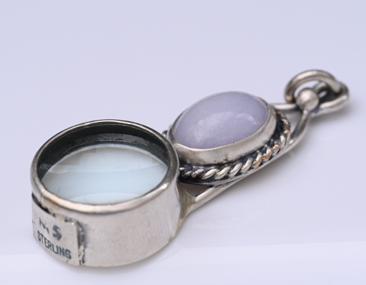 Signed MS Sterling Silver Southwest Jewelers Loupe W/ Lavender Jade2