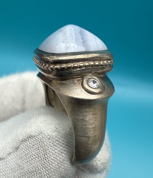 Wonderful SeidenGang Sterling Silver Ring with Blue Agate Gem0