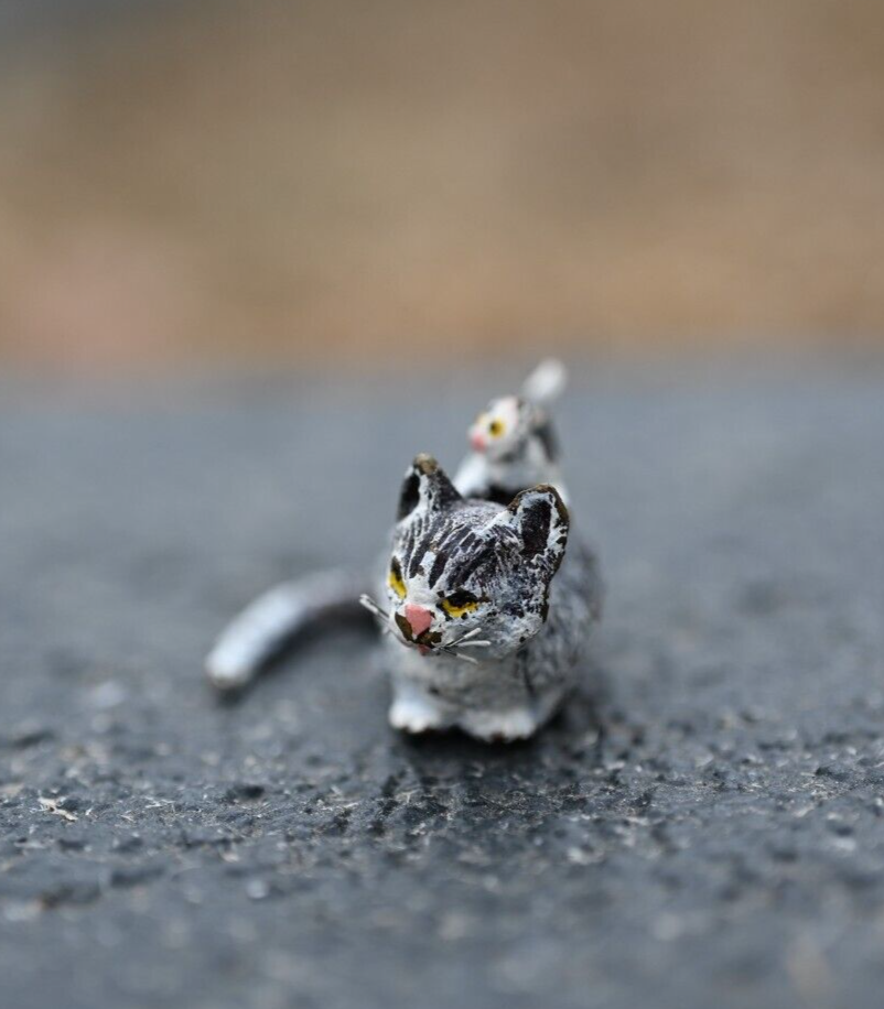 Austrian Vienna Cold Painted Bronze of Small Kitten on its Mom's Back2