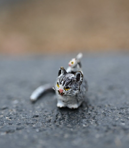 Austrian Vienna Cold Painted Bronze of Small Kitten on its Mom's Back2
