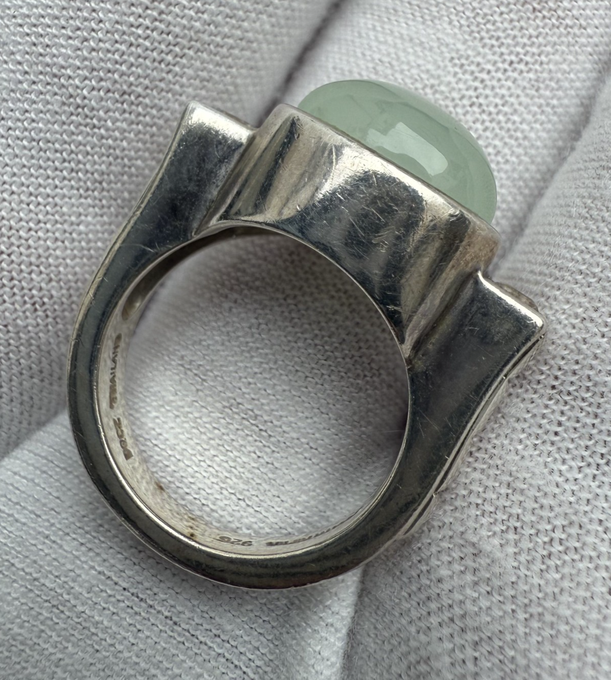Judith Ripka Sterling Silver Ring Featuring Seafoam Green Chalcedony Cabochon2