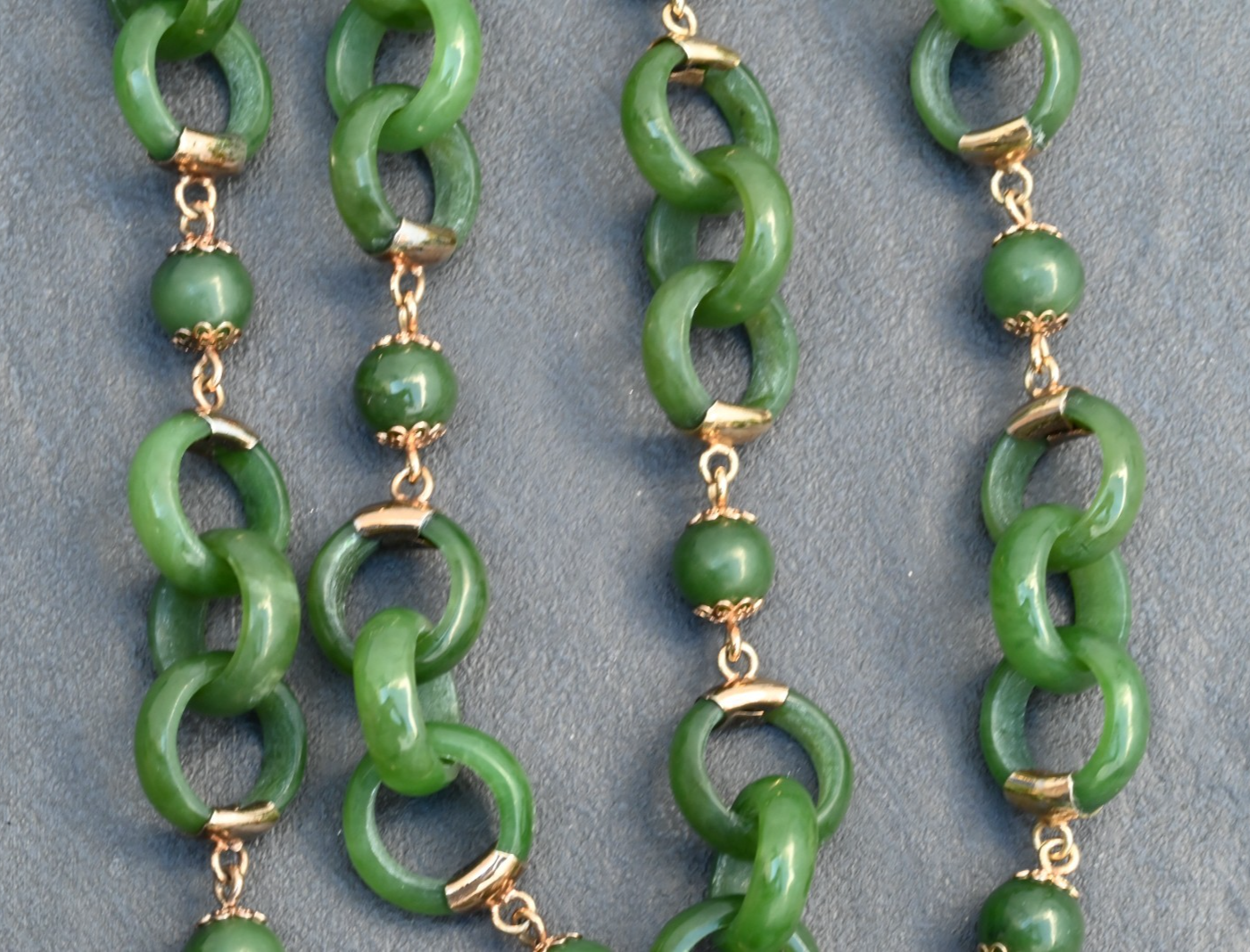Antique / Vintage Light Spinach Natural Green Jade Devils Work Link Necklace7