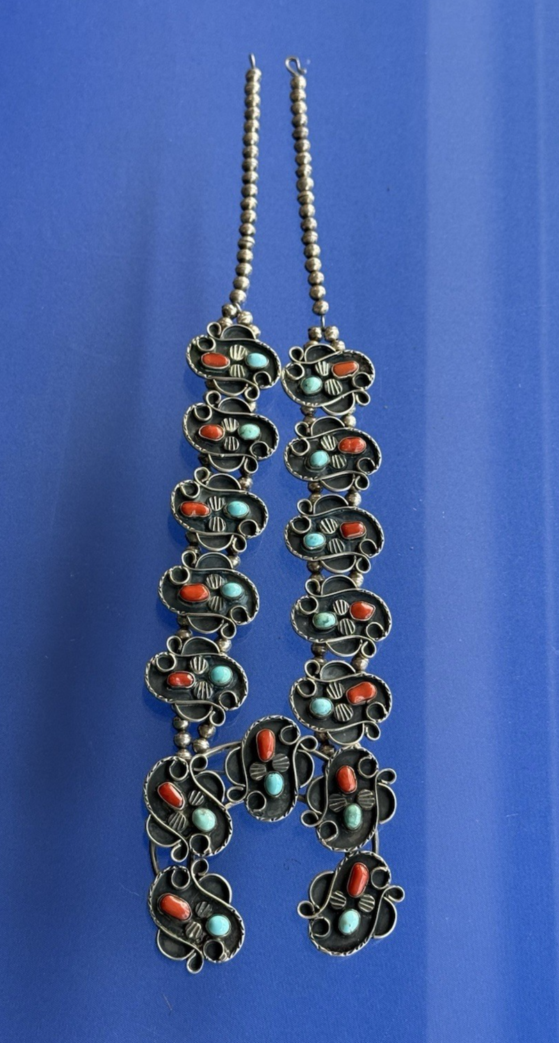 Huge Native American / Southwestern Sterling Silver Squash Blossom Necklace 304g0