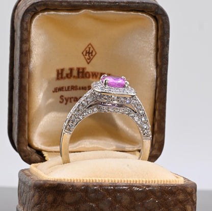 Vintage 1 ct Natural Pink Sapphire & Halo Diamond Ring 14K W  Gold IGI Certified3