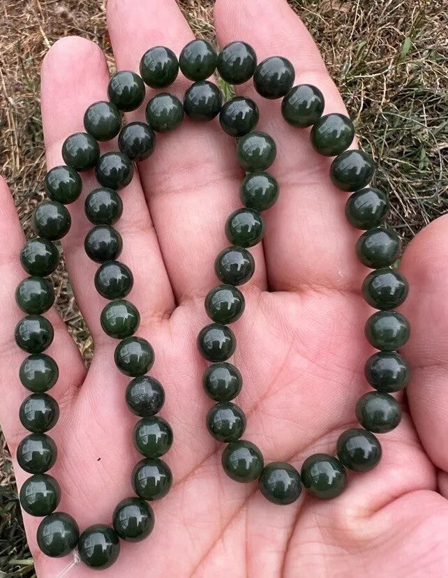 Antique / Vintage Spinach Natural Green Jade Beaded Necklace6