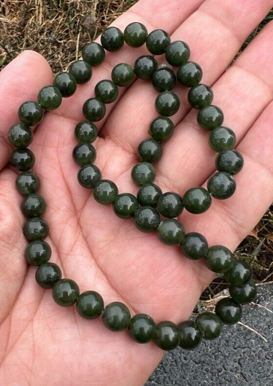 Beautiful Antique / Vintage Spinach Natural Green Jade Beaded Necklace0