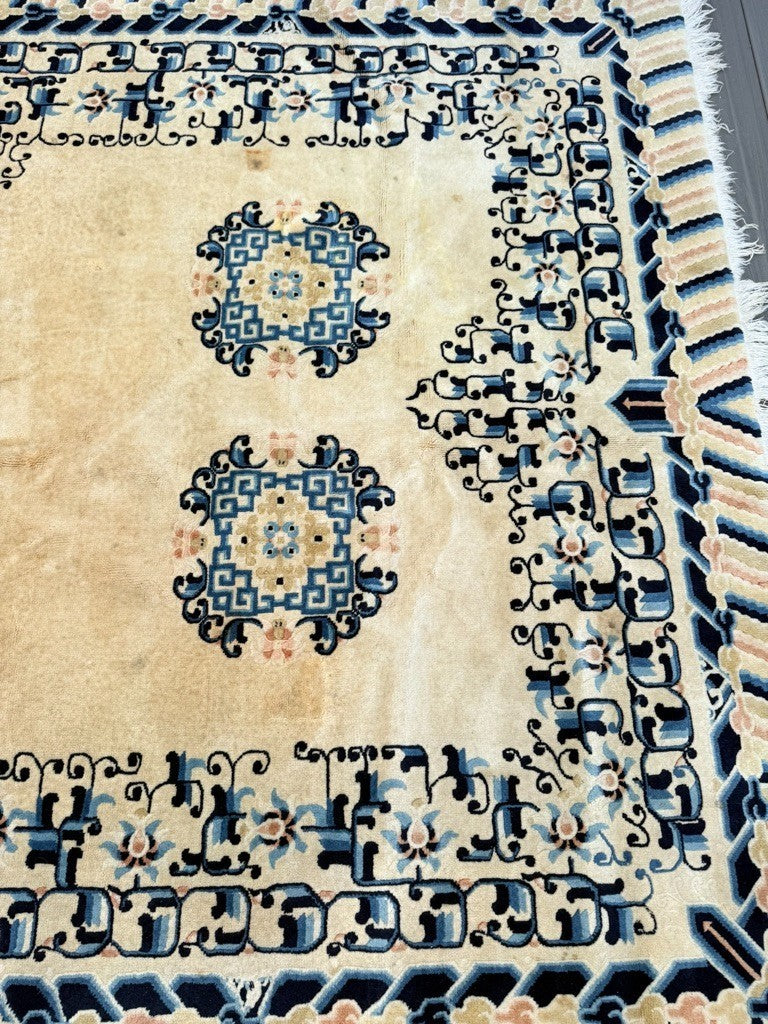 Gorgeous Antique Handmade Chinese Peking Wool Rug  6' x 9' Ivory Background13