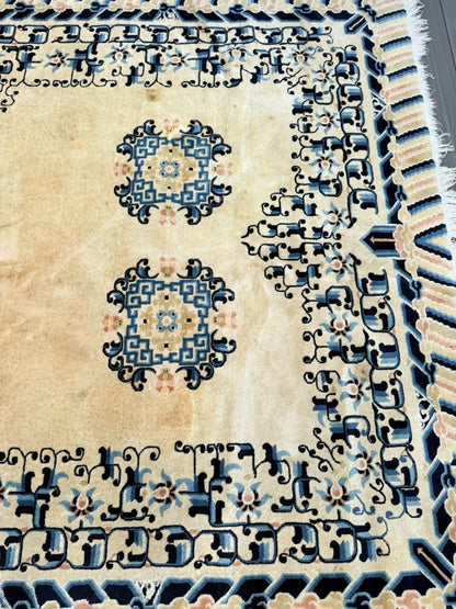 Gorgeous Antique Handmade Chinese Peking Wool Rug  6' x 9' Ivory Background13