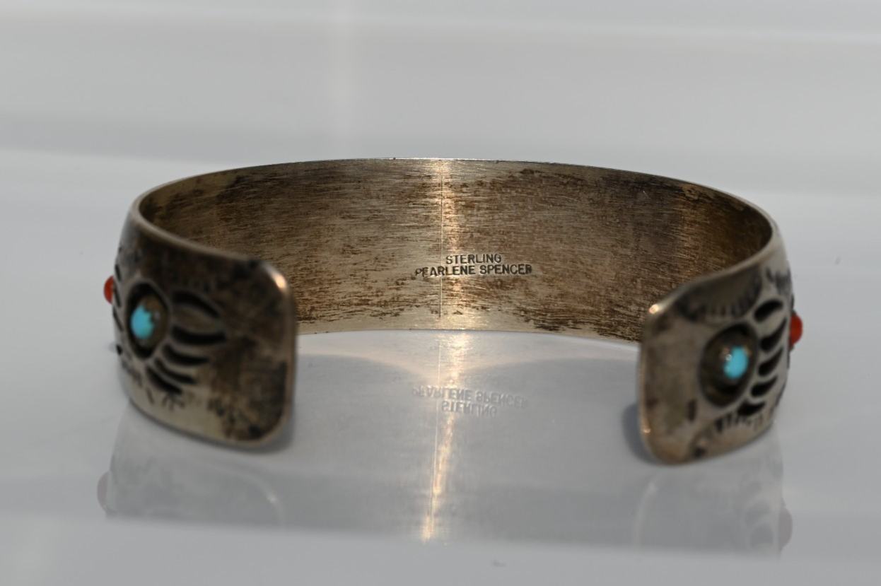 Navajo Pearlene Spencer Turquoise & Coral Bear Paw Sterling Silver Cuff Bracelet5