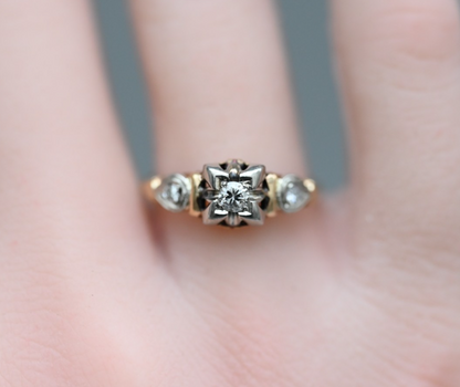 Elegant Antique Art Deco Two Tone 14k Gold Ring with Natural Diamonds2