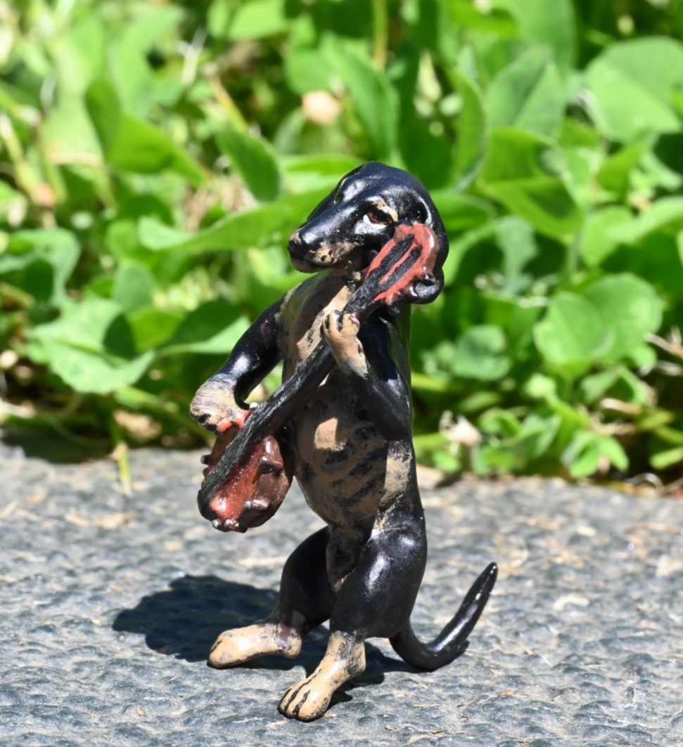 Fritz Bergmann Austrian Vienna Cold Painted Bronze Musical Dachshund w/ Banjo2