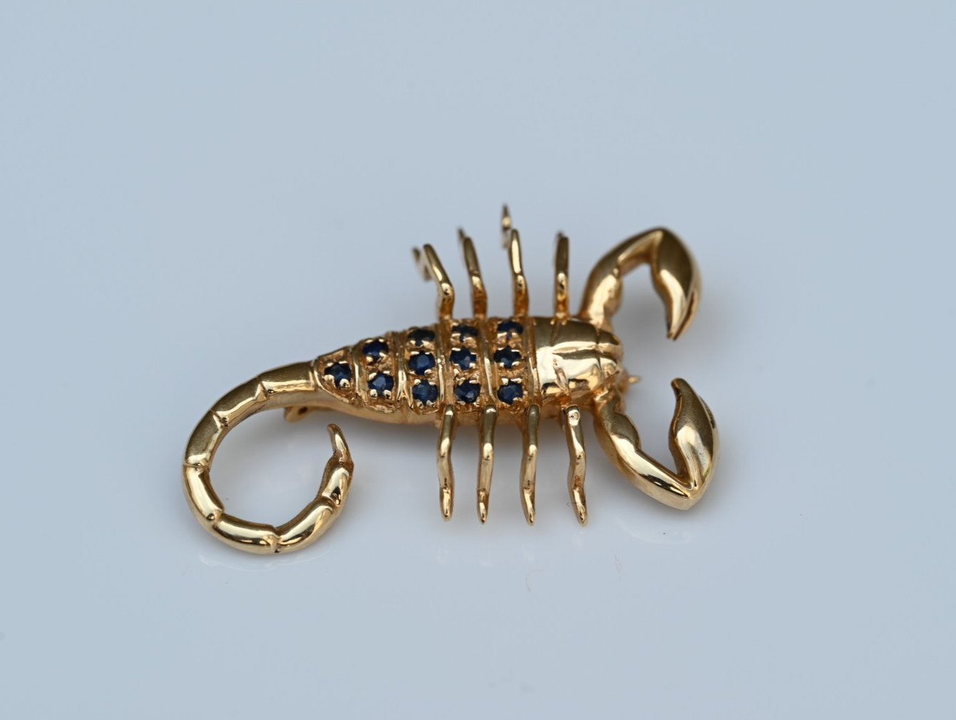 Lovely Yellow Gold Scorpion Brooch Pin with Natural Sapphire Accents1