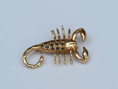 Lovely Yellow Gold Scorpion Brooch Pin with Natural Sapphire Accents1