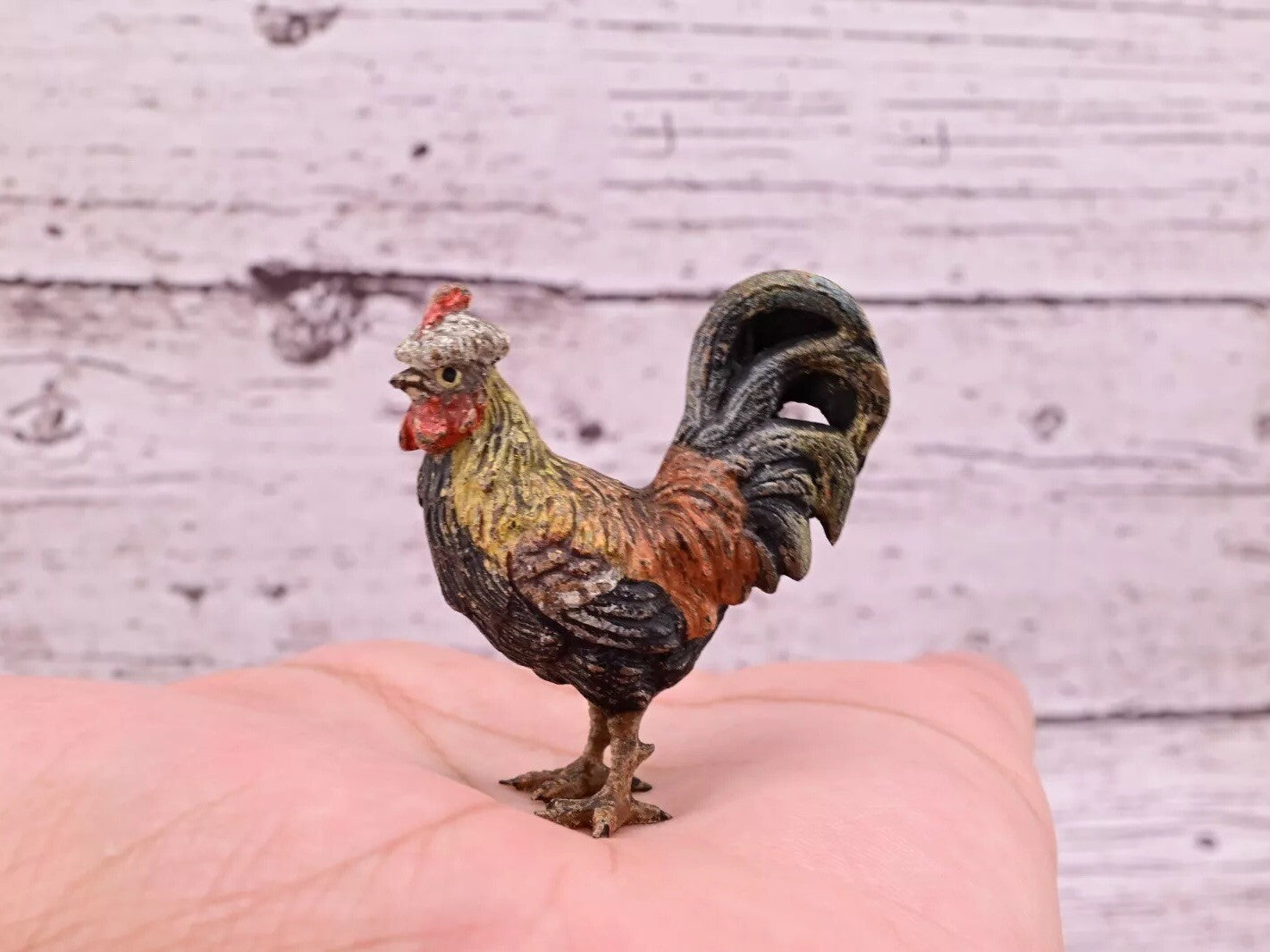 Original & Beautiful Antique Austrian Vienna Cold Painted Bronze of Rooster0