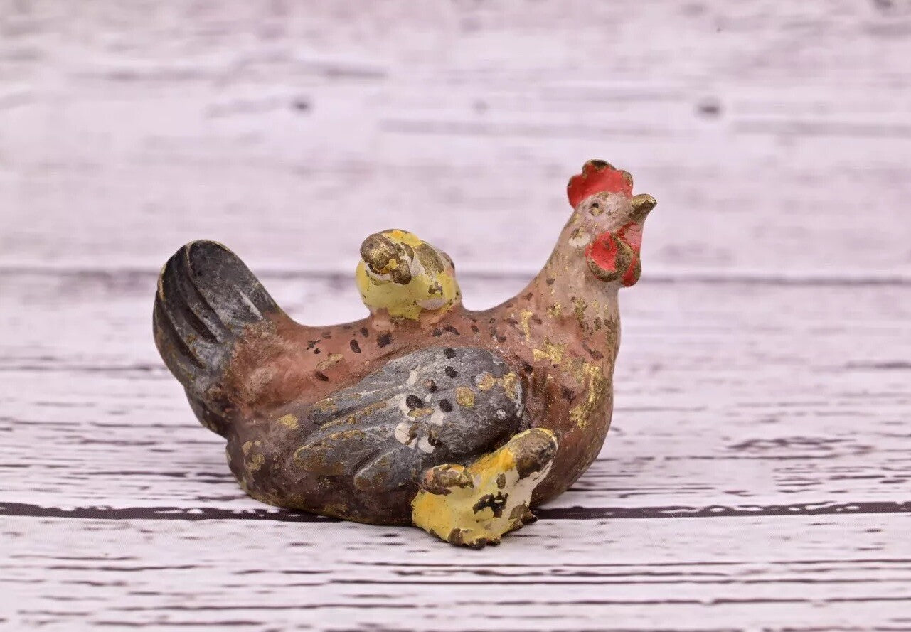 Attractive Antique Austrian Vienna Cold Painted Bronze Figure Hen With Chicks12